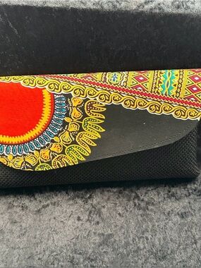 Vintage Women’s Black Clutch with Colorful Tribal Print